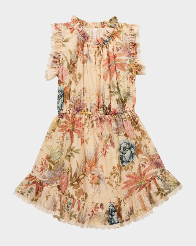 Girl's Tallow Floral-Print Frill Dress, Size 2-12